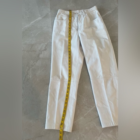 Anne Klein Women LEATHER Jean Pant Creamy White Color Size Medium Zipper Front - Picture 3 of 8